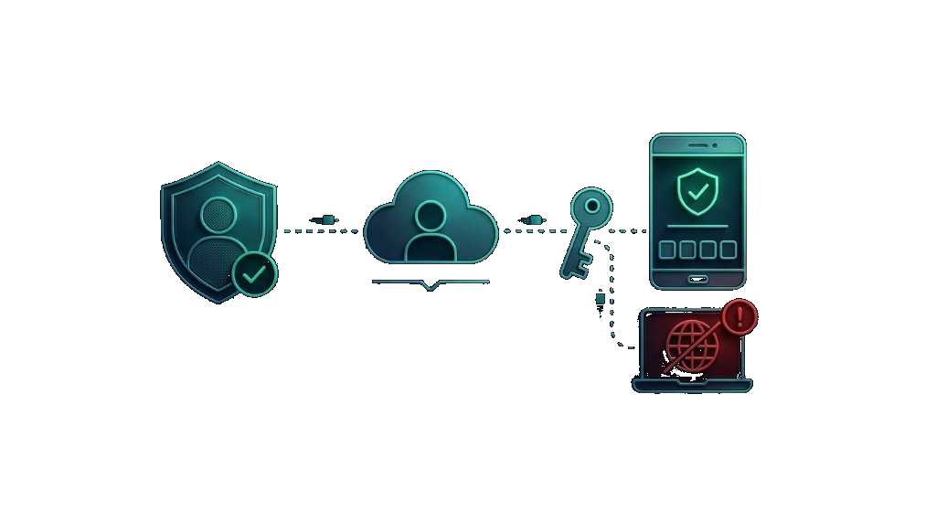 Identity, a cloud account, a key, and a second-factor prompt